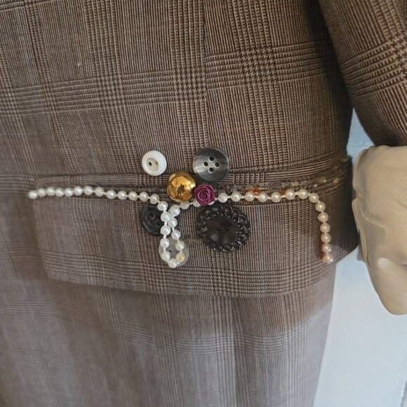 Vintage Boho Blazer Jacket Embellished 80's plaid Cottagecore Fits Womens S/M - Picture 6 of 11